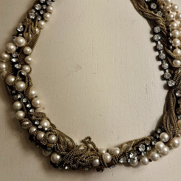 J. Crew Twisted Pearl and Rhinestone Chain Necklace - Picture 2 of 2